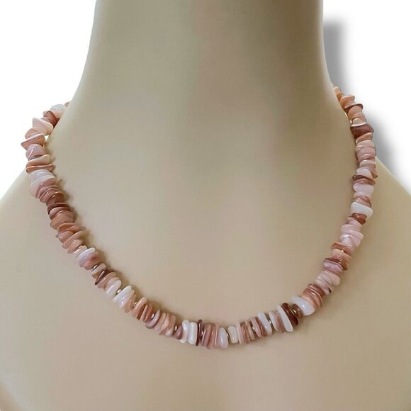 Peyote Bird Necklace Mother of Pearl Agate Gemstone Chip Beaded Sterling Silver - Picture 4 of 16